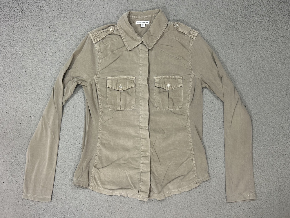 James Perse Shirt Womens 3 Beige Corduroy Button Up Long Sleeve Utility USA
